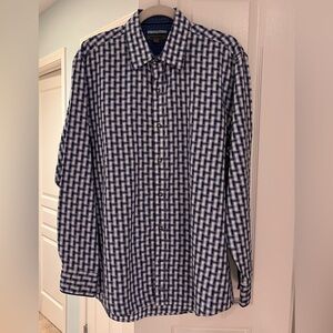 Johnston & Murphy Navy and White Plaid Shirt